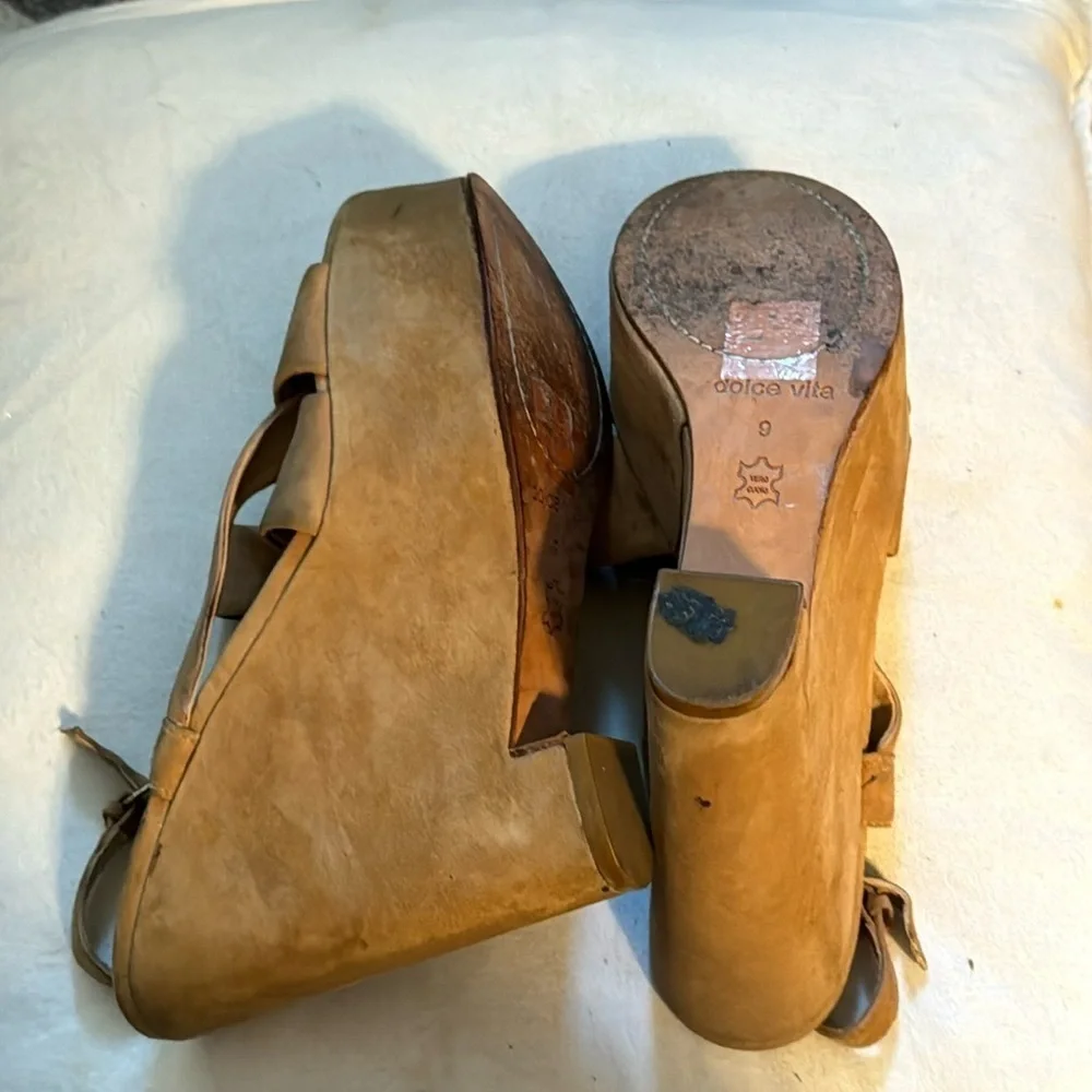 Dolce Vita camel tan suede platform heels straps sling‎ back Sz 9